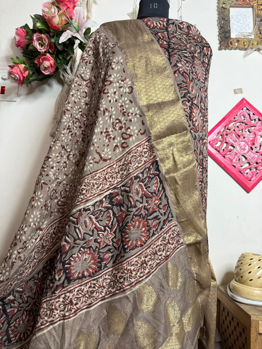 Modal Silk Full Suit with Kalamkari & Jahota Art (Handmade)