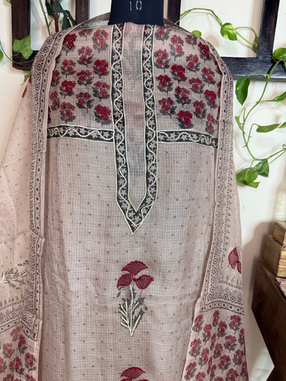 Pure Kota Silk Handblock Embroidered Suit ✨