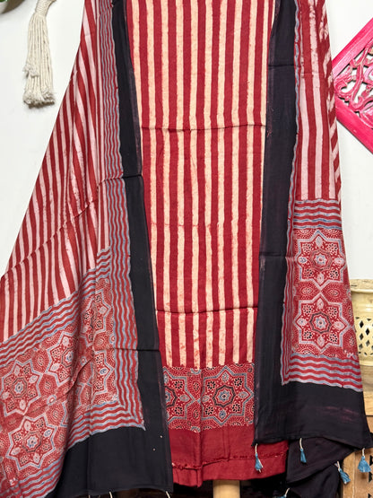 🌿 Ajrakh Handblock Modal Suit Set with Dupatta