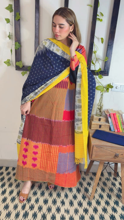 Uzbek Ikkat unstitched Handloom Cotton 3-Piece Set ✨