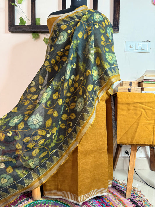 Pure Linen Ajrakh & Kalamkari Digital Print Suit ✨