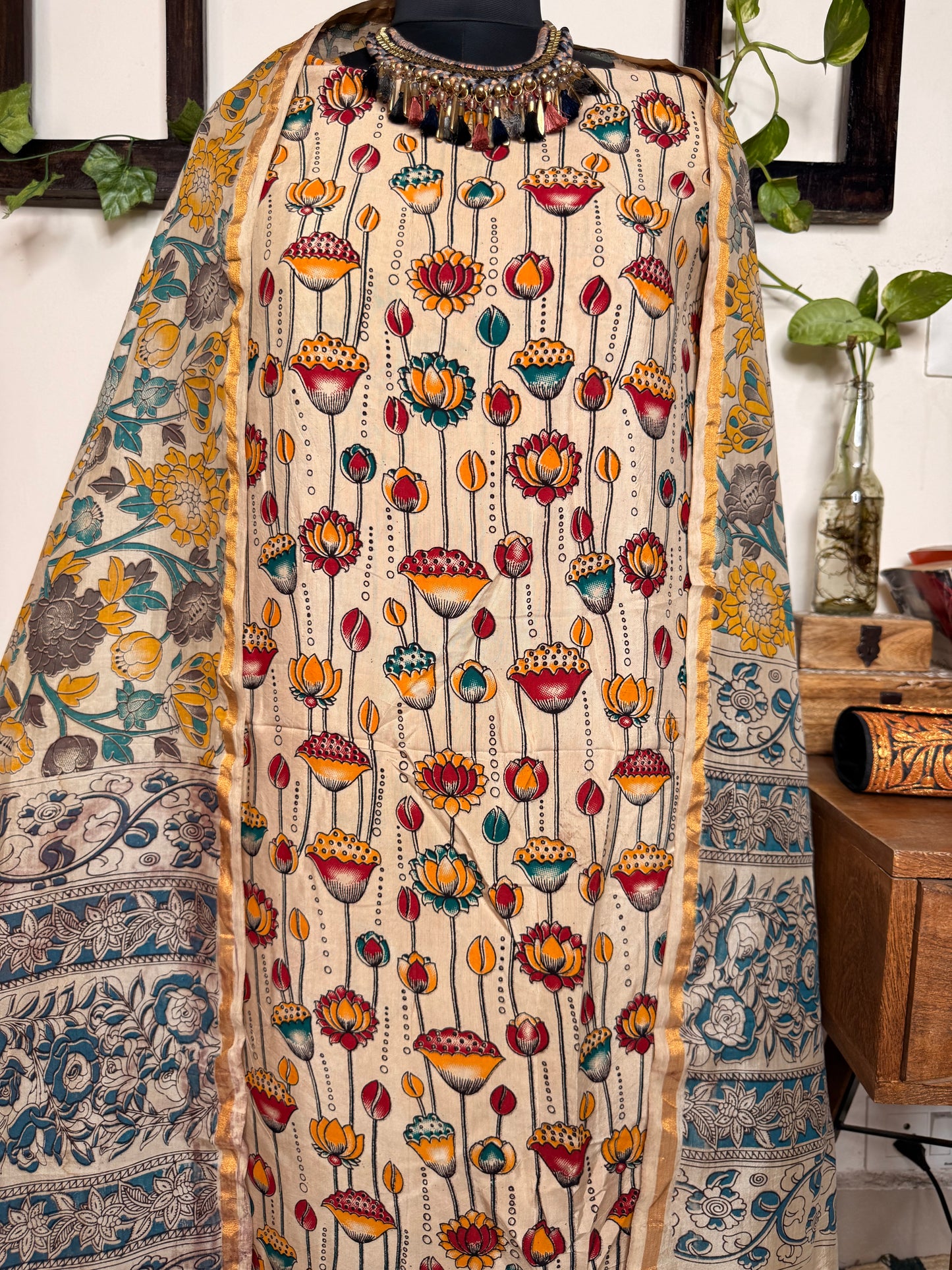 Kalamkari Cotton Silk Unstitched Suit ✨