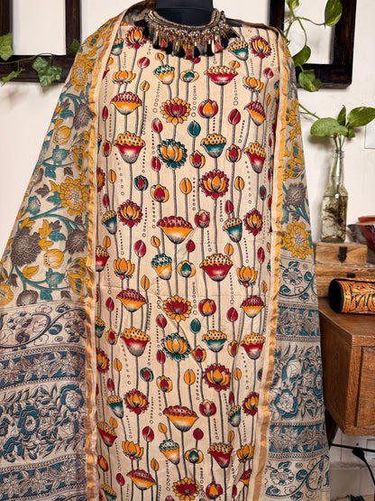 Kalamkari Cotton Silk Unstitched Suit ✨