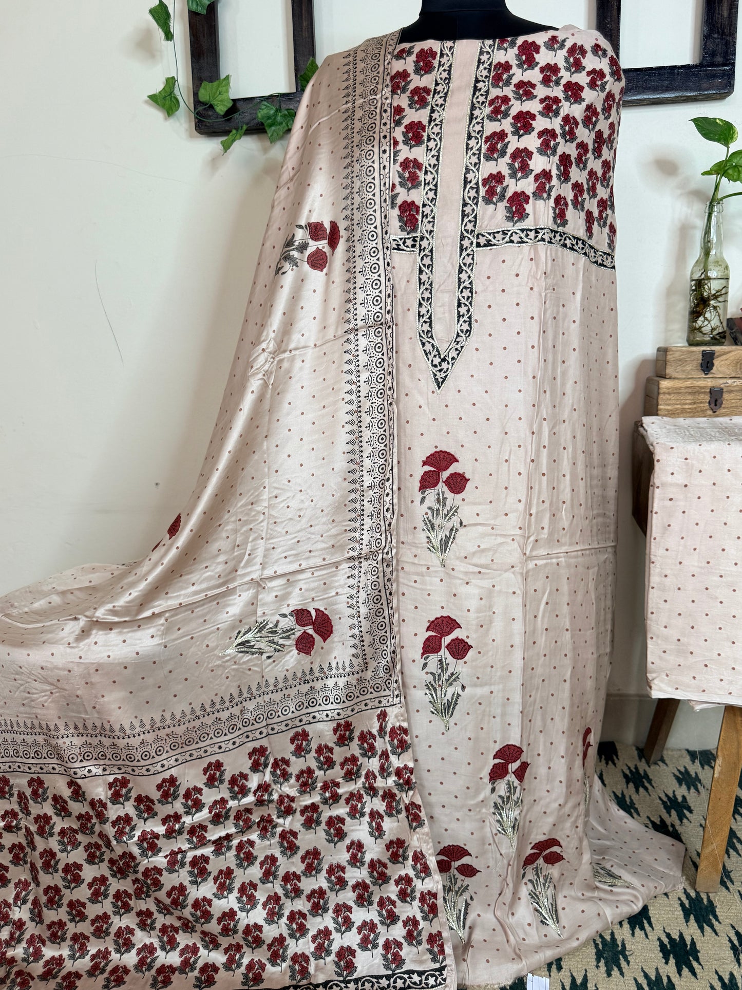 Pure Modal Silk Handblock Embroidered Full Suit ✨