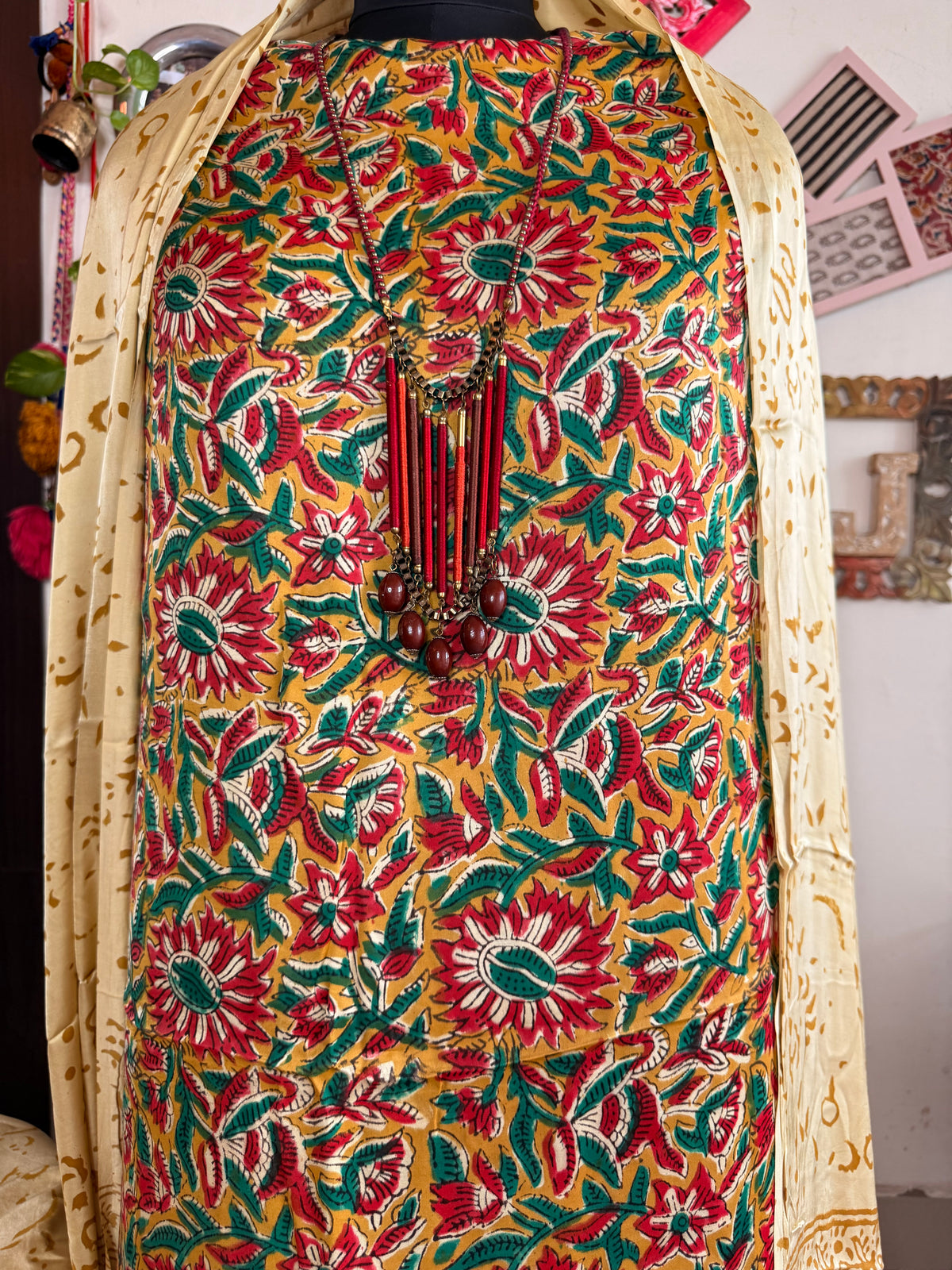 Premium Modal Silk Kalamkari Handblock Full Suit