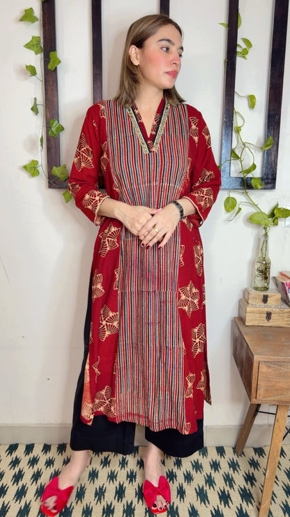 Cotton Ajrakh Stitch Kurta