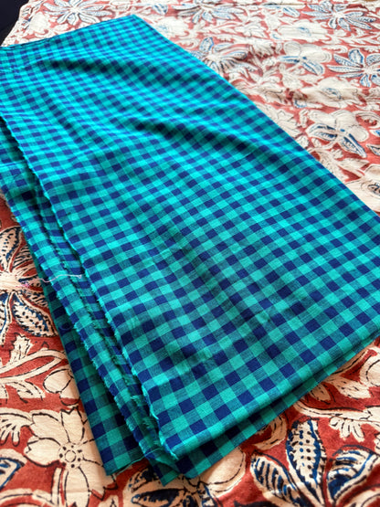 Handblock Kalamkari with Handloom Check Bottom ✨