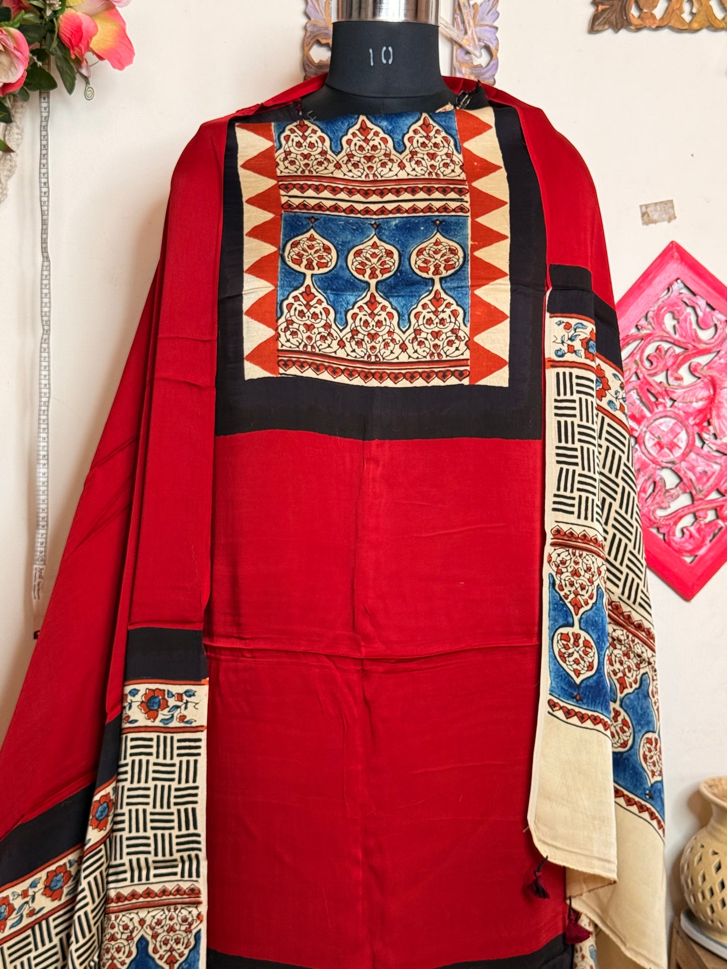 Modal Silk Designer Ajrakh Suit Set