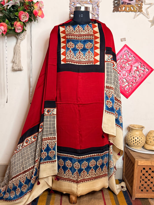 Modal Silk Designer Ajrakh Suit Set