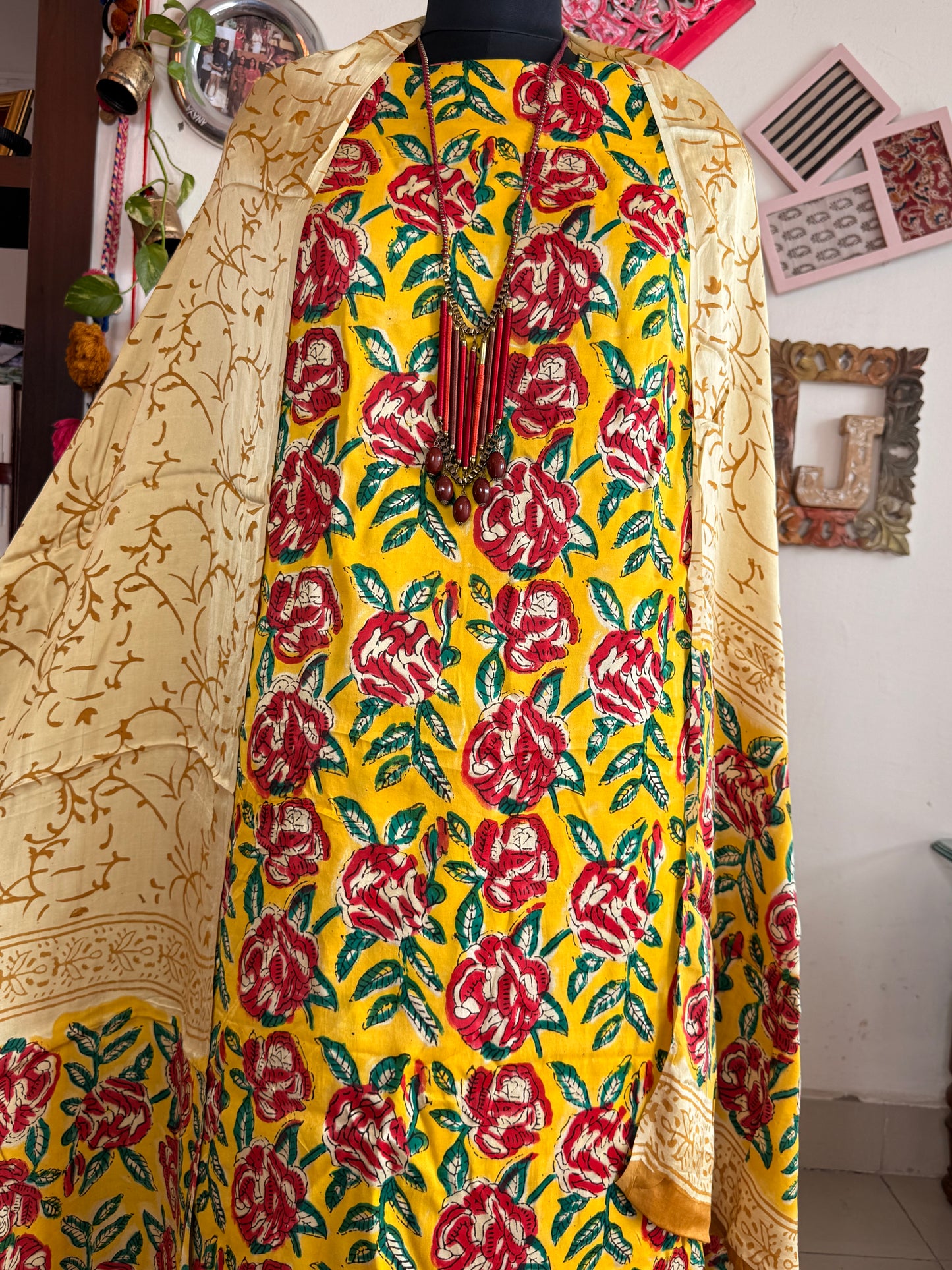 Premium Modal Silk Kalamkari Handblock Full Suit