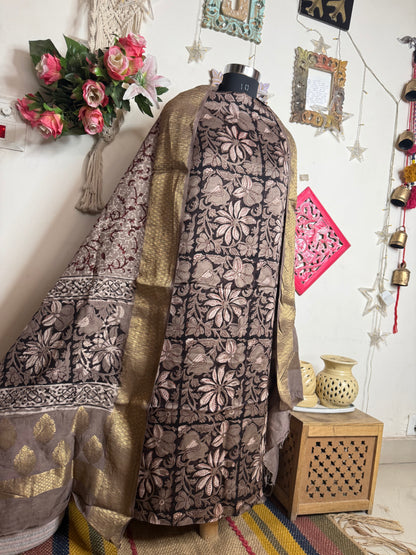 Modal Silk Full Suit with Kalamkari & Jahota Art (Handmade)