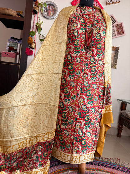 Premium Modal Silk Kalamkari Handblock Full Suit