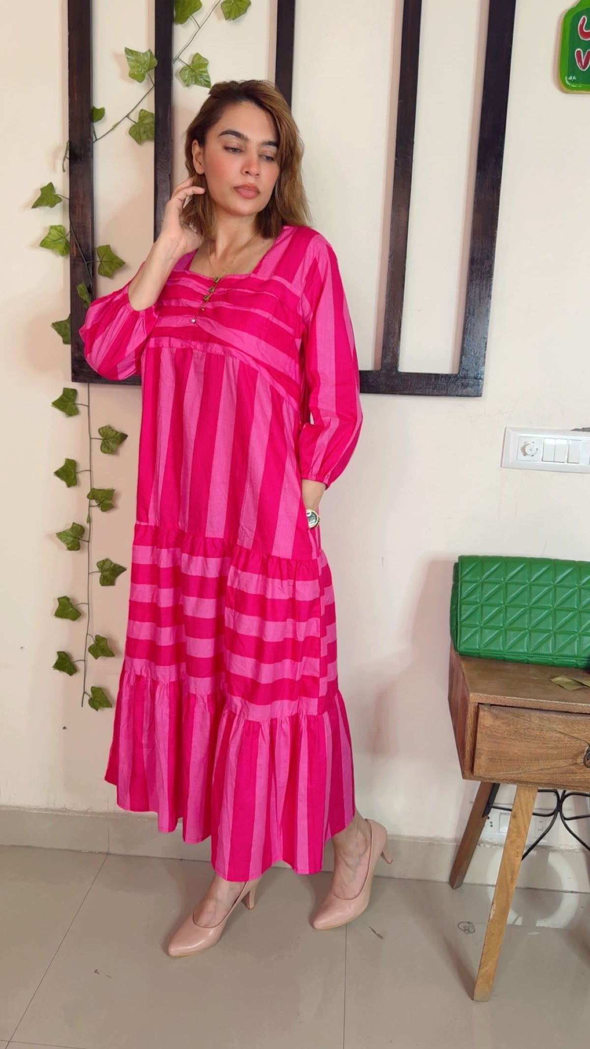 Pink Striped cotton Dress 💗