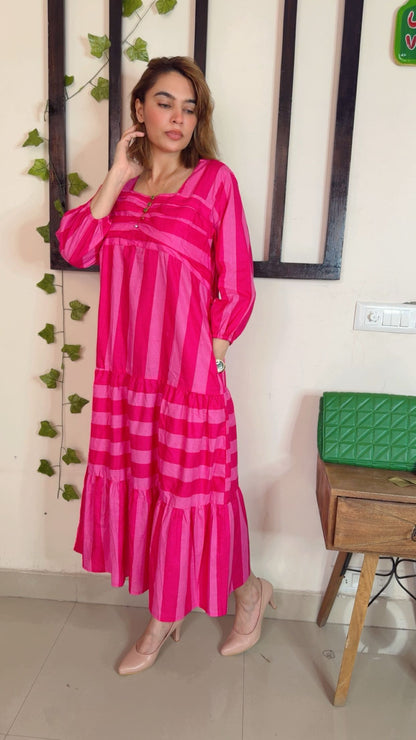 Pink Striped cotton Dress 💗