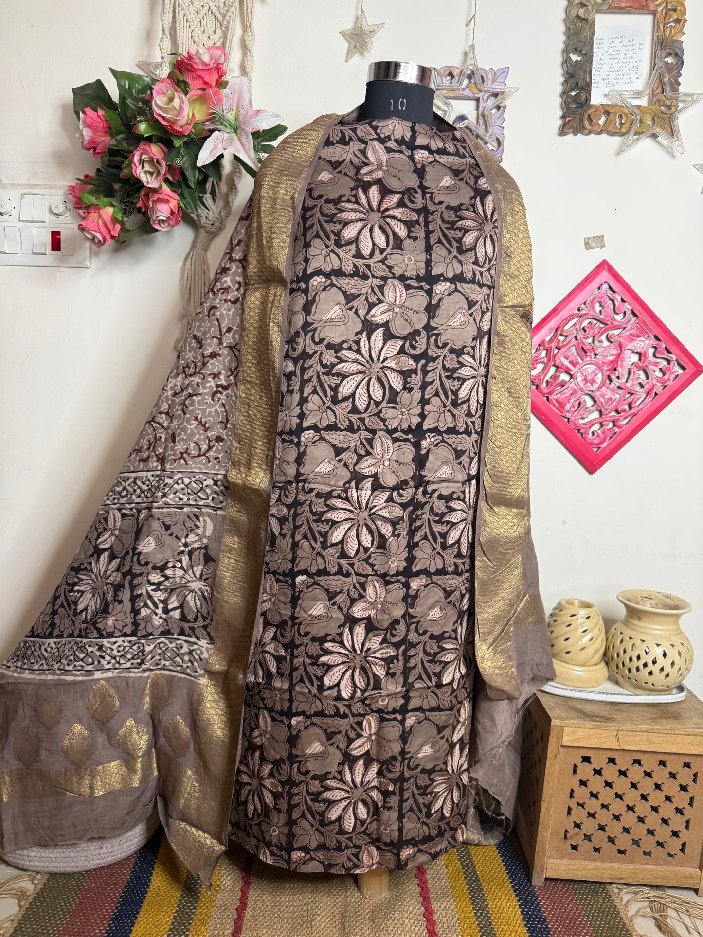 Modal Silk Full Suit with Kalamkari & Jahota Art (Handmade)