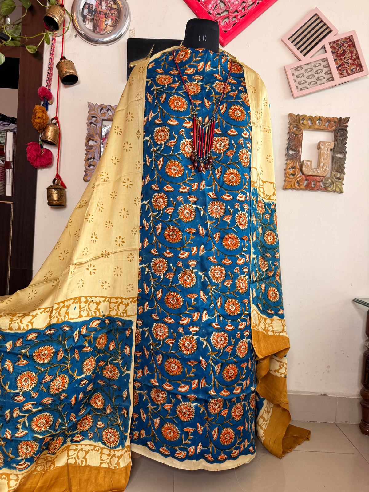 Premium Modal Silk Kalamkari Handblock Full Suit