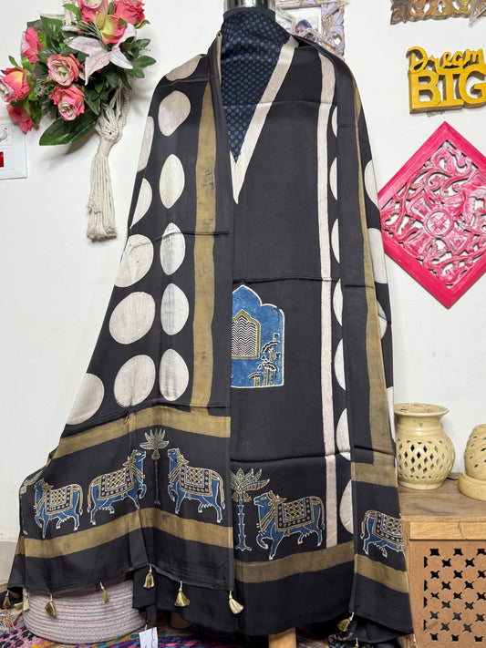🌿 Ajrakh Handblock Modal Suit Set with Dupatta