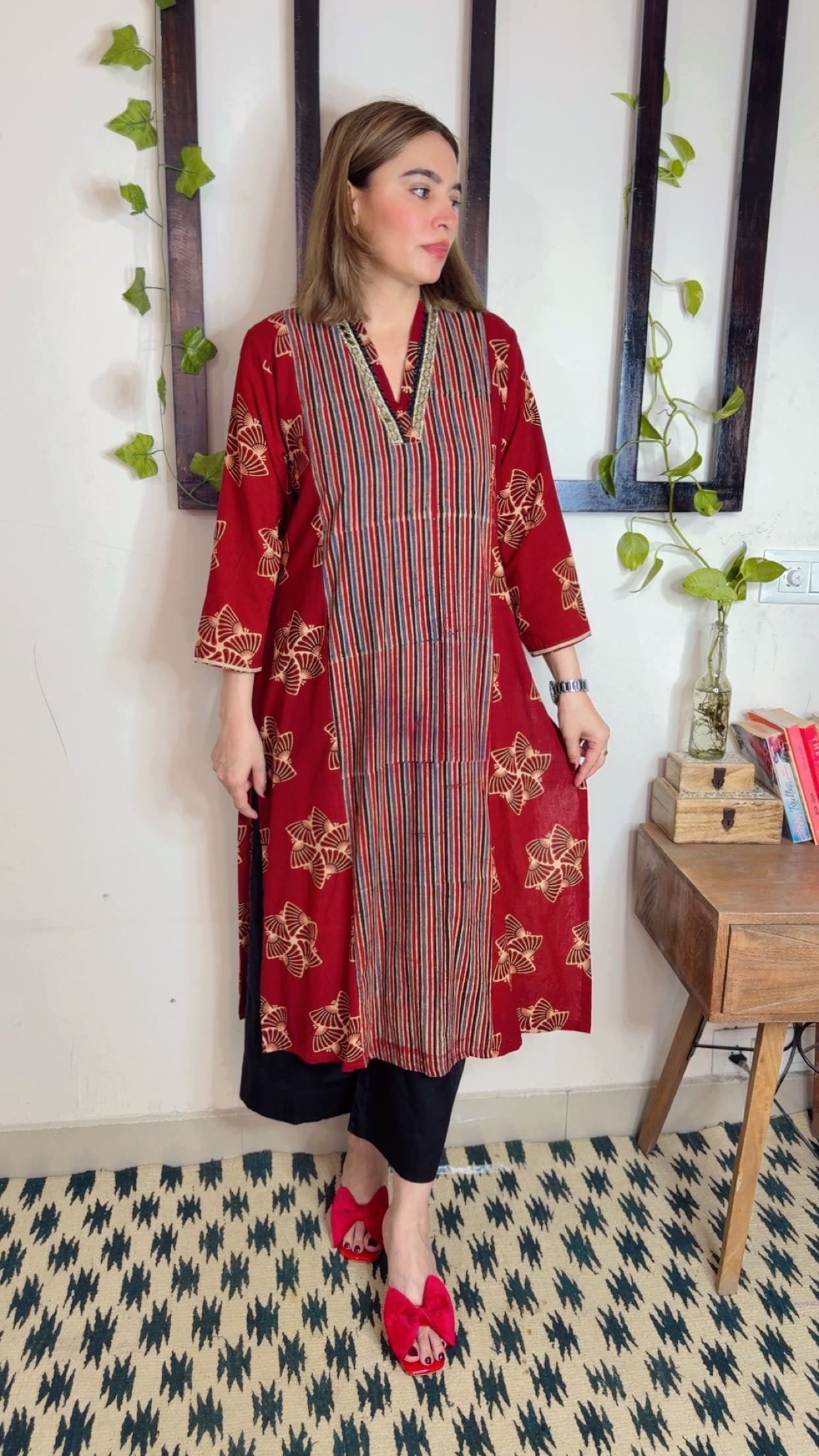 Cotton Ajrakh Stitch Kurta