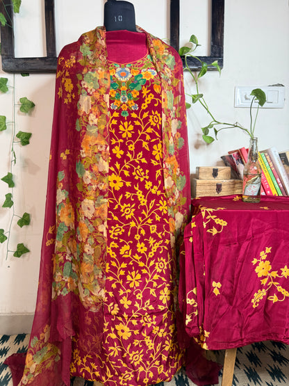 Natural Pure Crape Full Suit with Premium Chiffon Dupatta