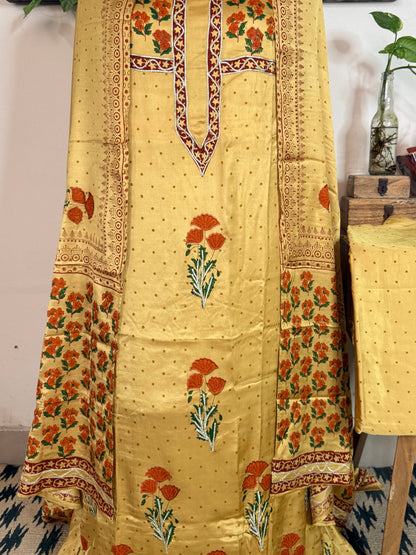 Pure Modal Silk Handblock Embroidered Full Suit ✨
