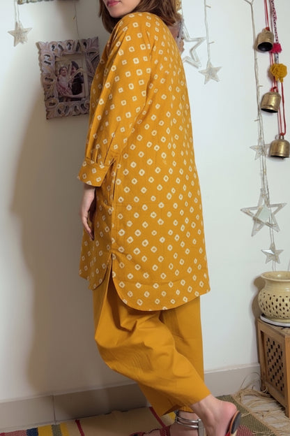 Boxy Fit Mulmul Handbandhni Jabhla Set