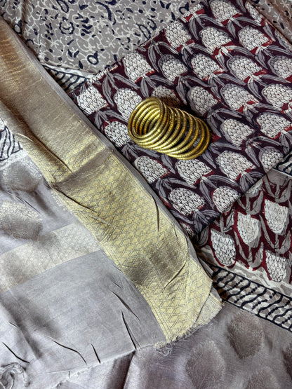 Modal Silk Full Suit with Kalamkari & Jhota Art (Handmade)