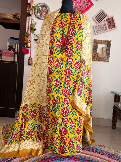 Premium Modal Silk Kalamkari Handblock Full Suit