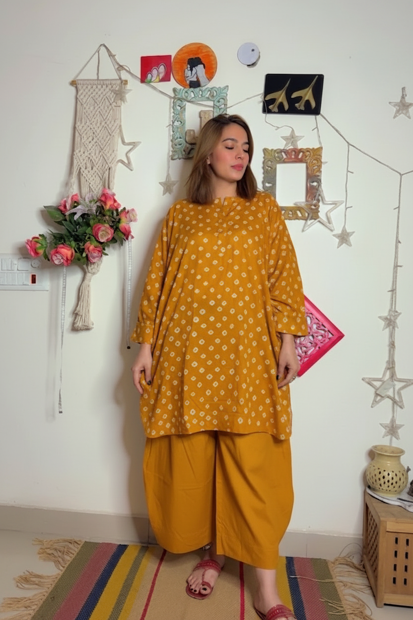 Boxy Fit Mulmul Handbandhni Jabhla Set