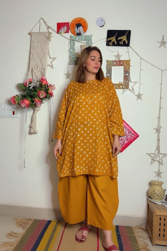 Boxy Fit Mulmul Handbandhni Jabhla Set