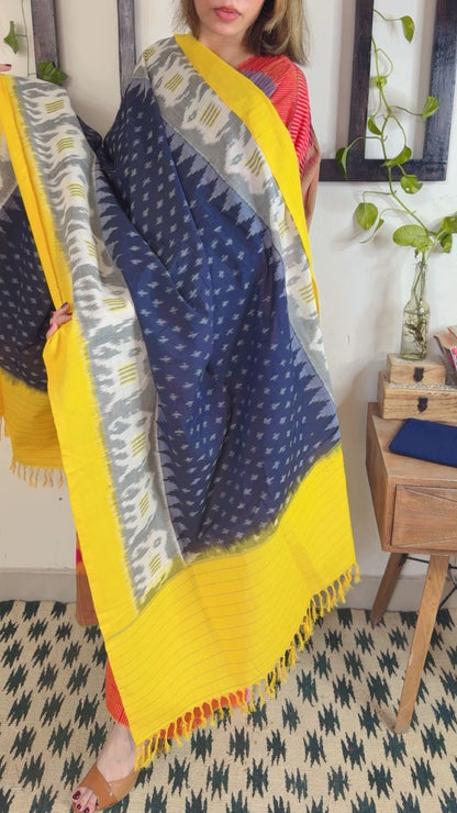 Uzbek Ikkat unstitched Handloom Cotton 3-Piece Set ✨