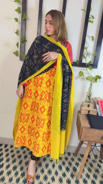 Uzbek Ikkat unstitched Handloom Cotton 3-Piece Set ✨