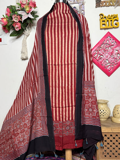 🌿 Ajrakh Handblock Modal Suit Set with Dupatta