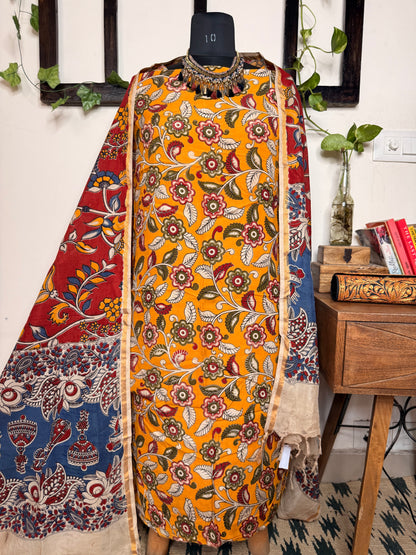 Kalamkari Cotton Silk Unstitched Suit ✨