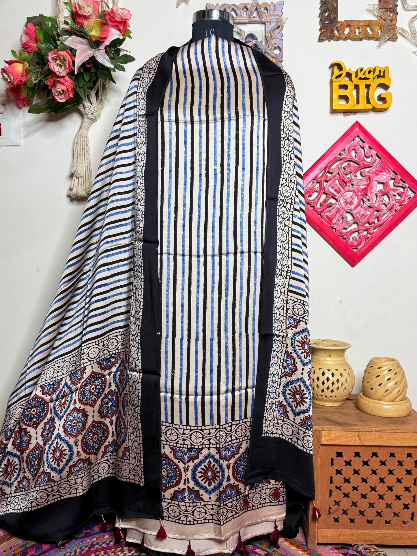 🌿 Ajrakh Handblock Modal Suit Set with Dupatta
