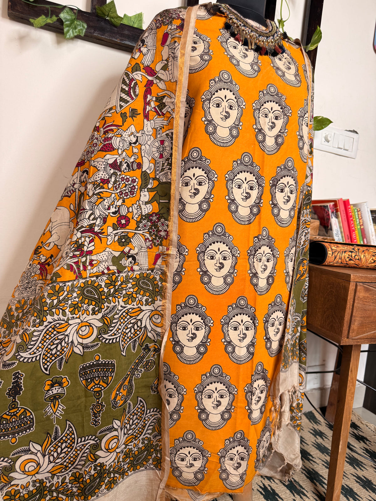 Kalamkari Cotton Silk Unstitched Suit ✨