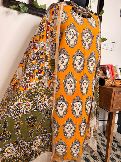 Kalamkari Cotton Silk Unstitched Suit ✨