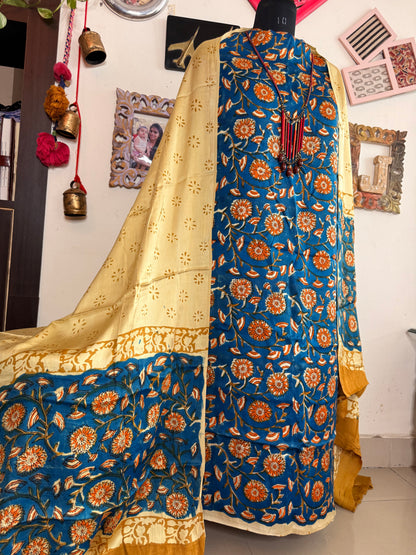 Premium Modal Silk Kalamkari Handblock Full Suit