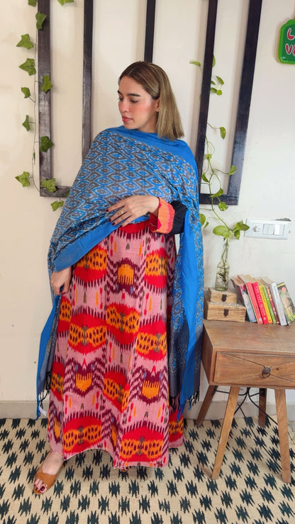 Uzbek Ikkat unstitched Handloom Cotton 3-Piece Set ✨