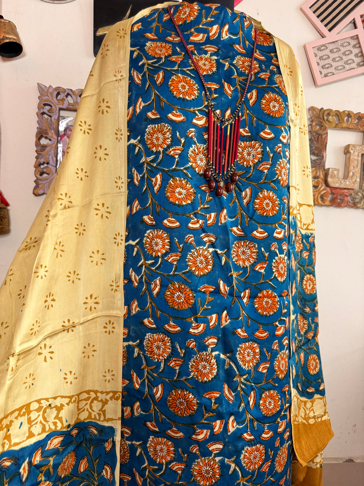 Premium Modal Silk Kalamkari Handblock Full Suit