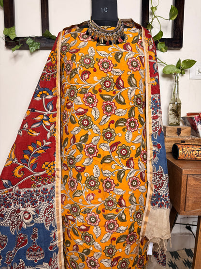 Kalamkari Cotton Silk Unstitched Suit ✨