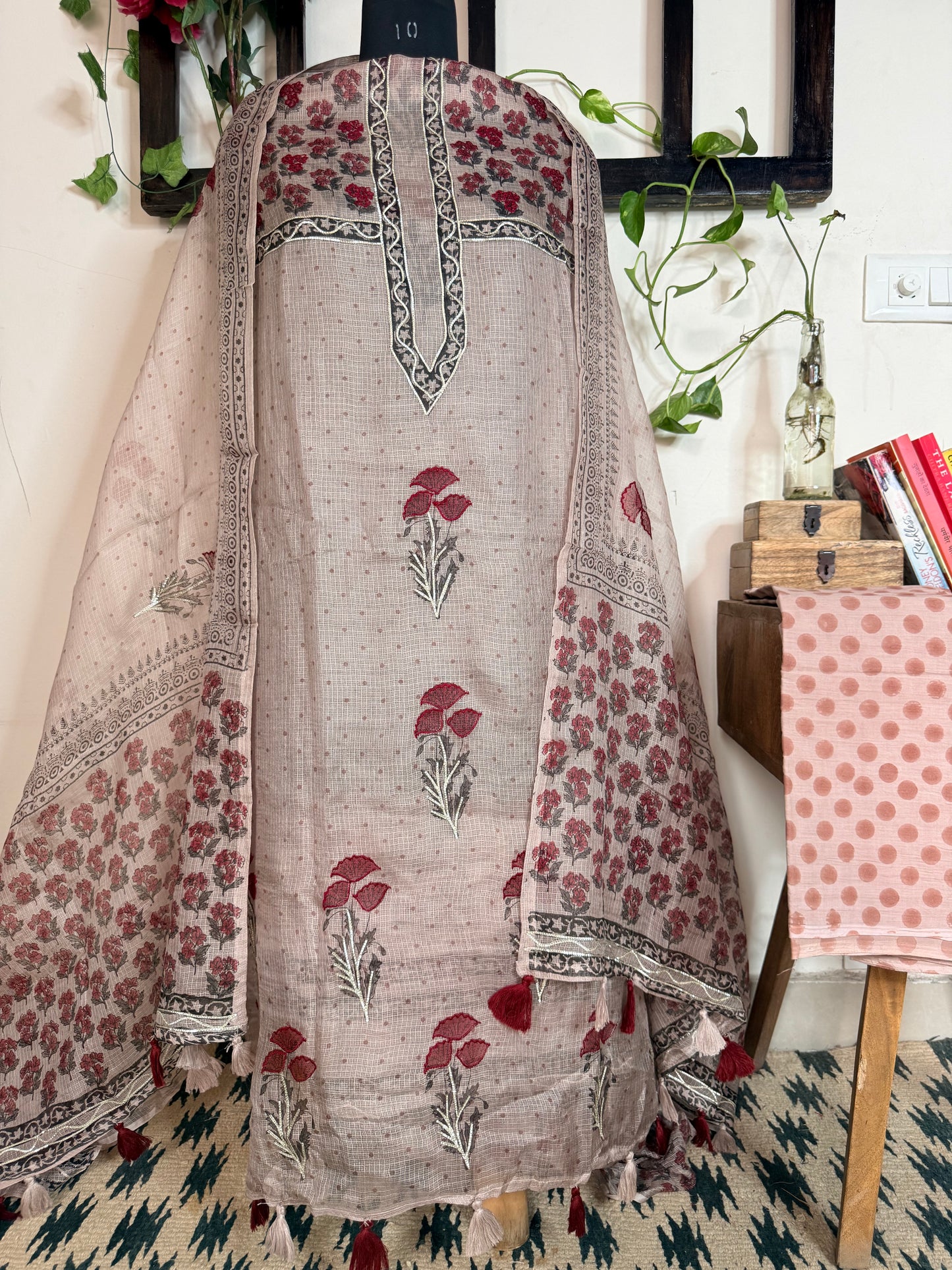 Pure Kota Silk Handblock Embroidered Suit ✨