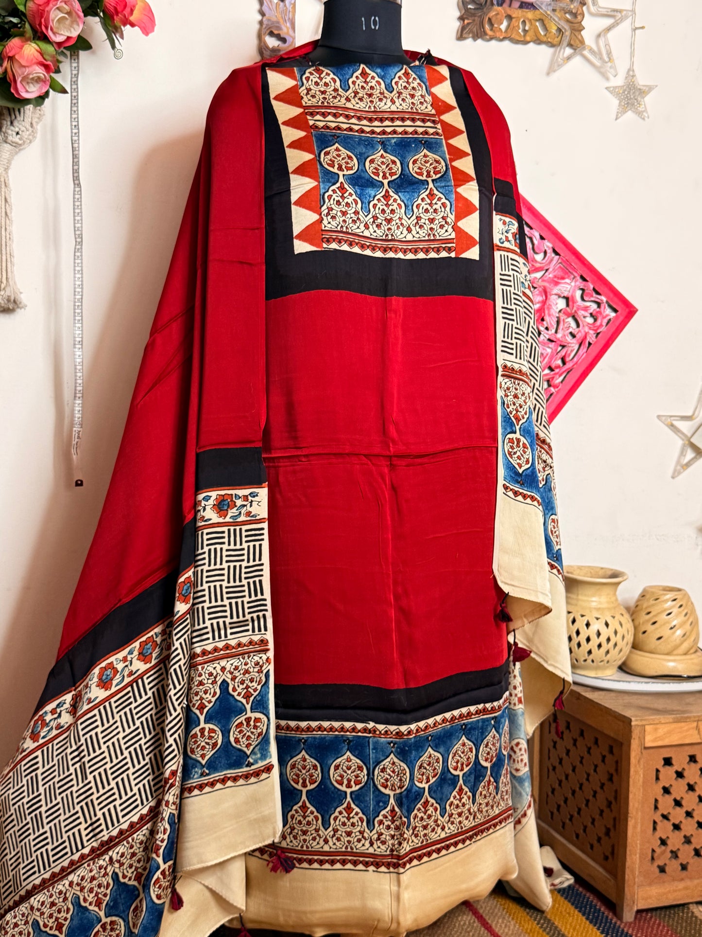 Modal Silk Designer Ajrakh Suit Set
