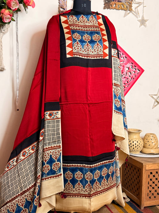 Modal Silk Designer Ajrakh Suit Set