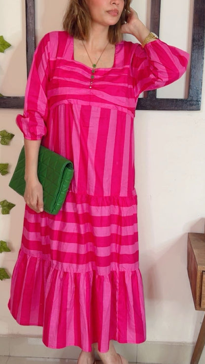Pink Striped cotton Dress 💗
