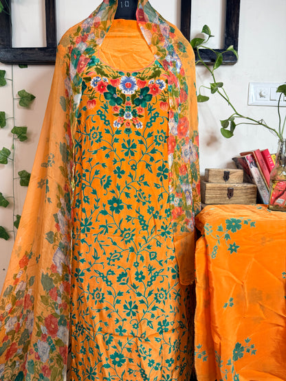Natural Pure Crape Full Suit with Premium Chiffon Dupatta