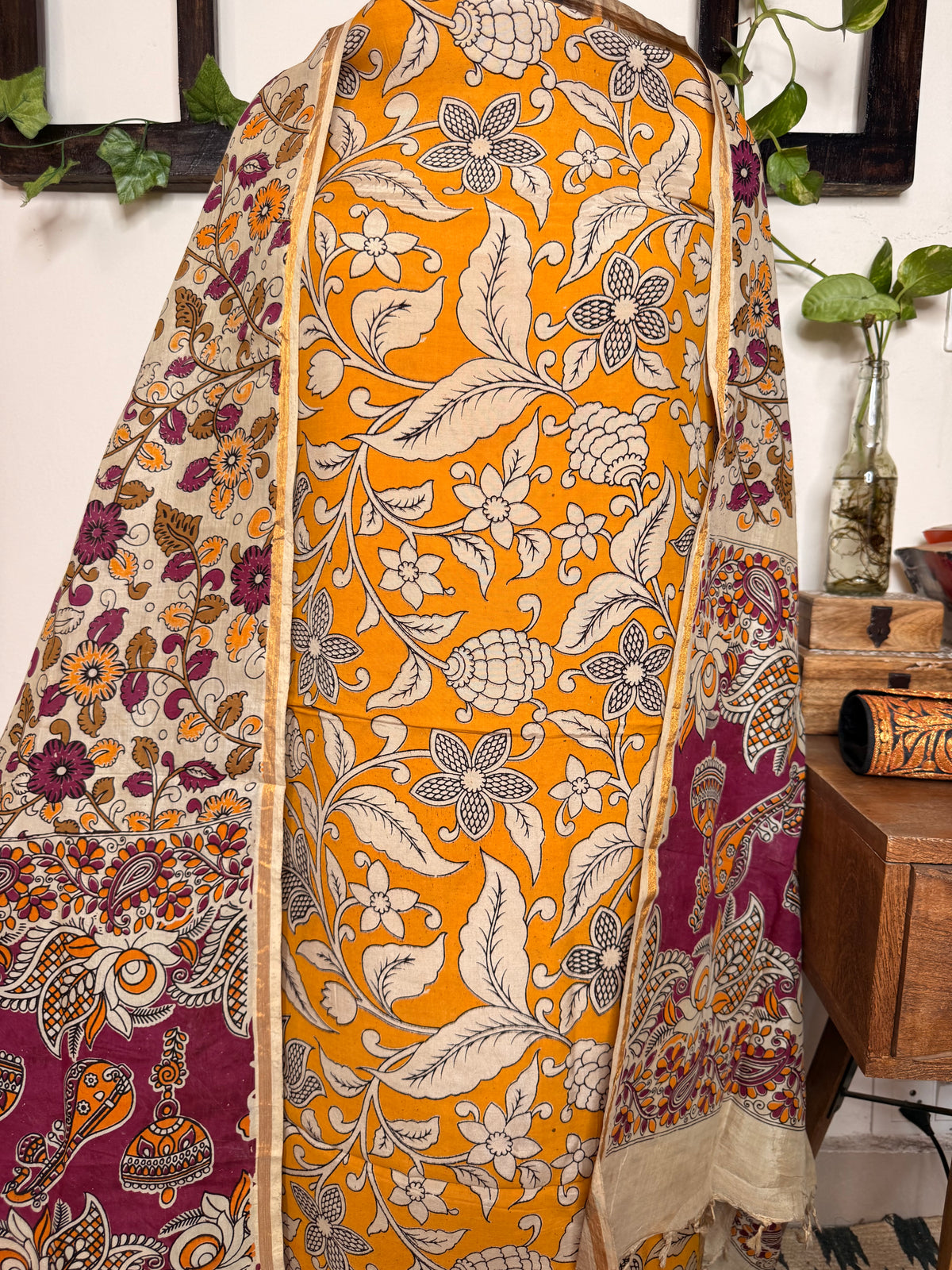 Kalamkari Cotton Silk Unstitched Suit ✨
