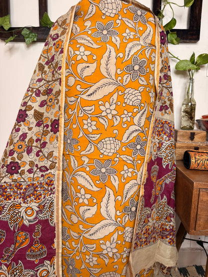 Kalamkari Cotton Silk Unstitched Suit ✨