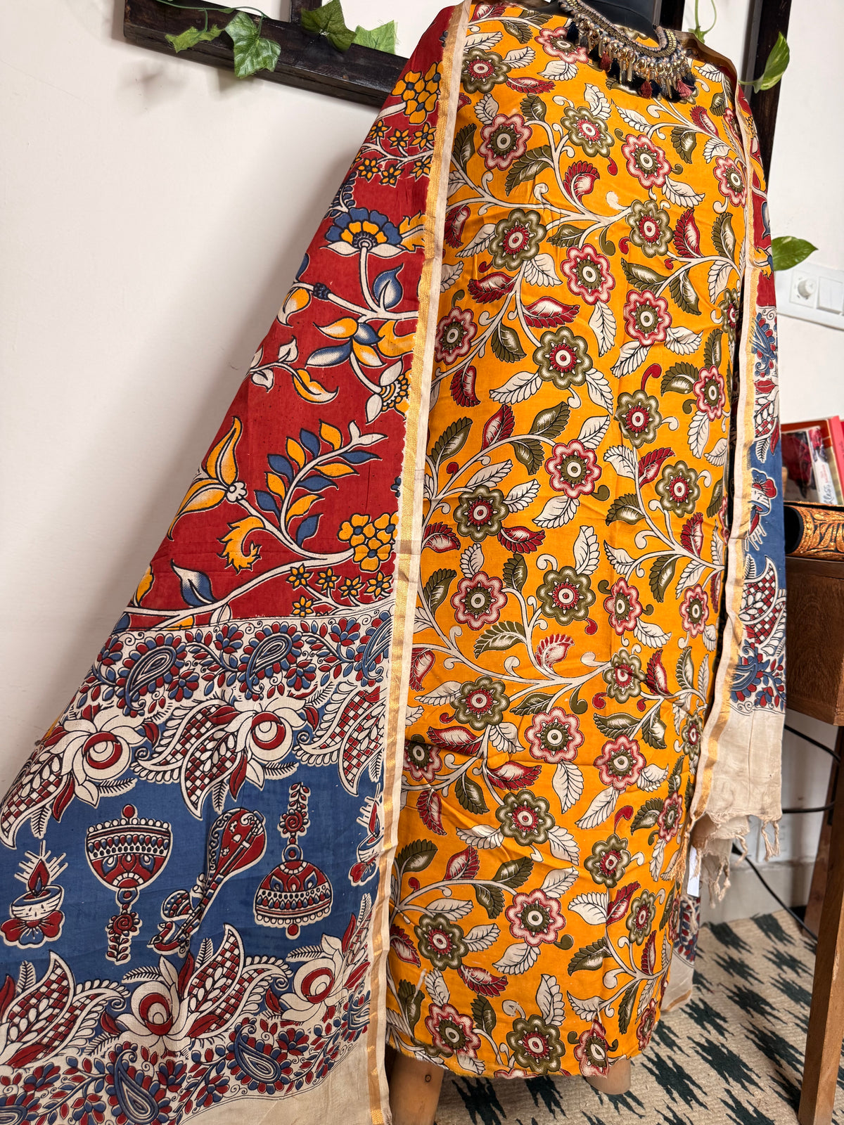 Kalamkari Cotton Silk Unstitched Suit ✨