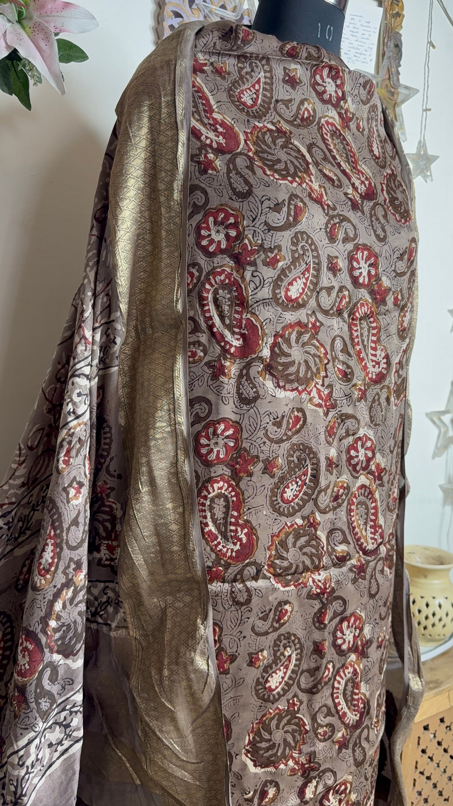 Modal Silk Full Suit with Kalamkari & Jahota Art (Handmade)