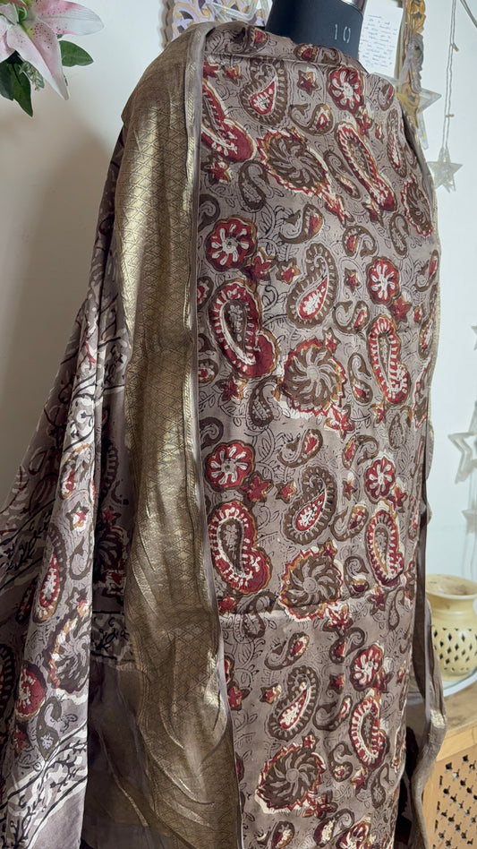 Modal Silk Full Suit with Kalamkari & Jahota Art (Handmade)